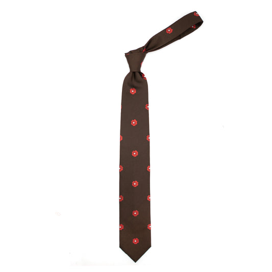 Brown tie with red and white flowers