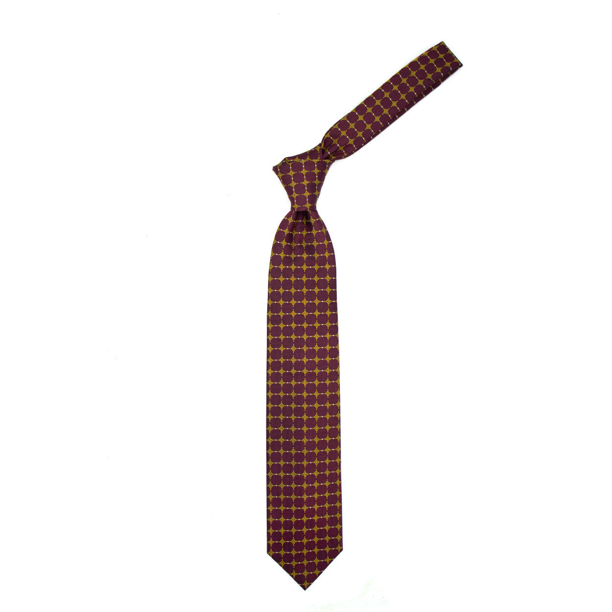 Bordeaux tie with yellow flowers and white squares