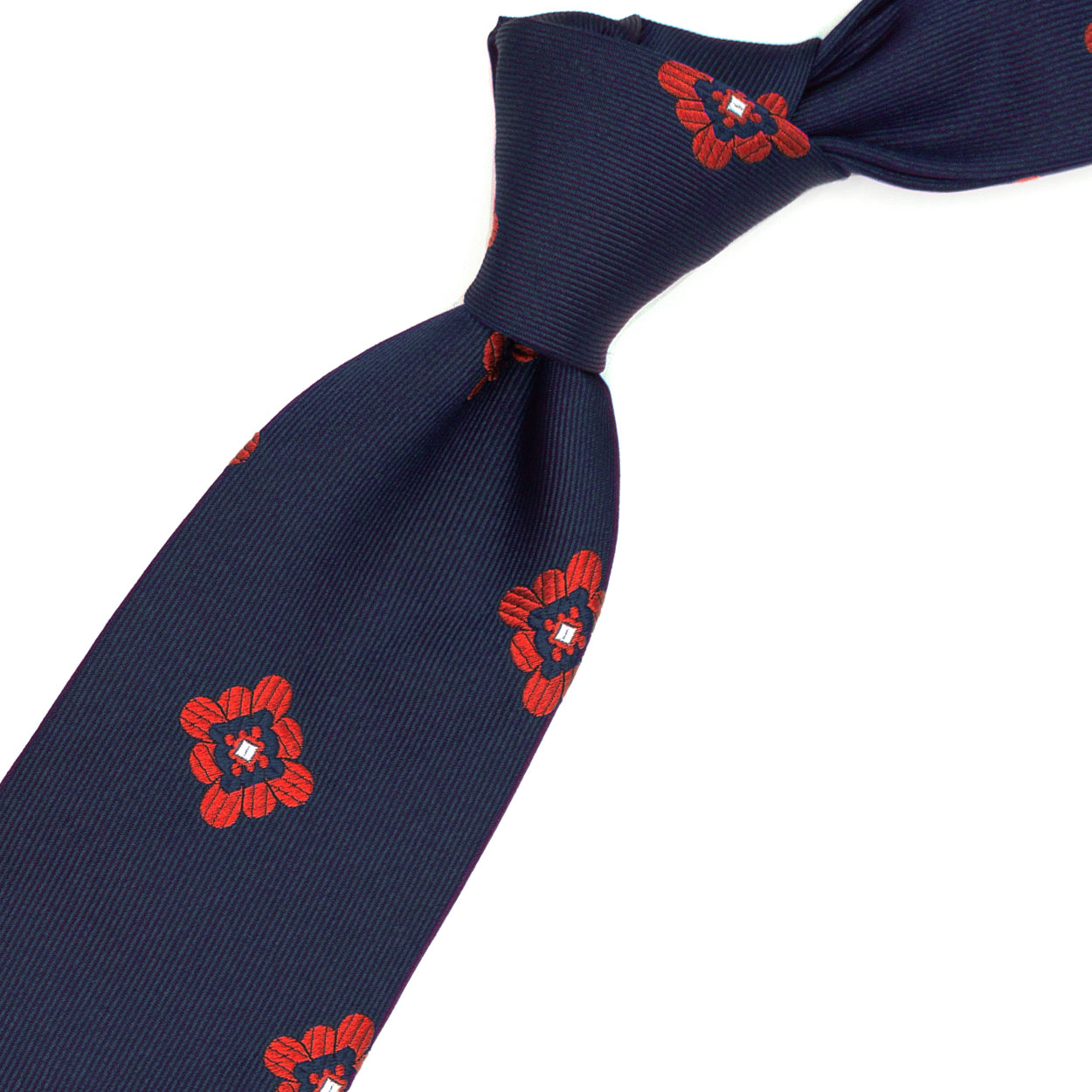 Blue tie with red flowers