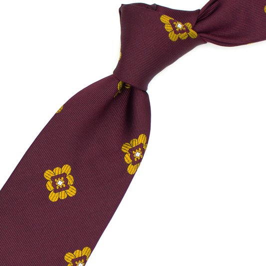 Bordeaux tie with golden flowers