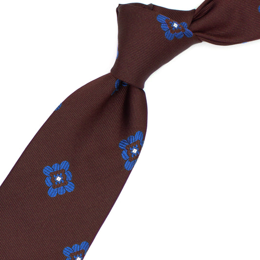 Brown tie with blue flowers