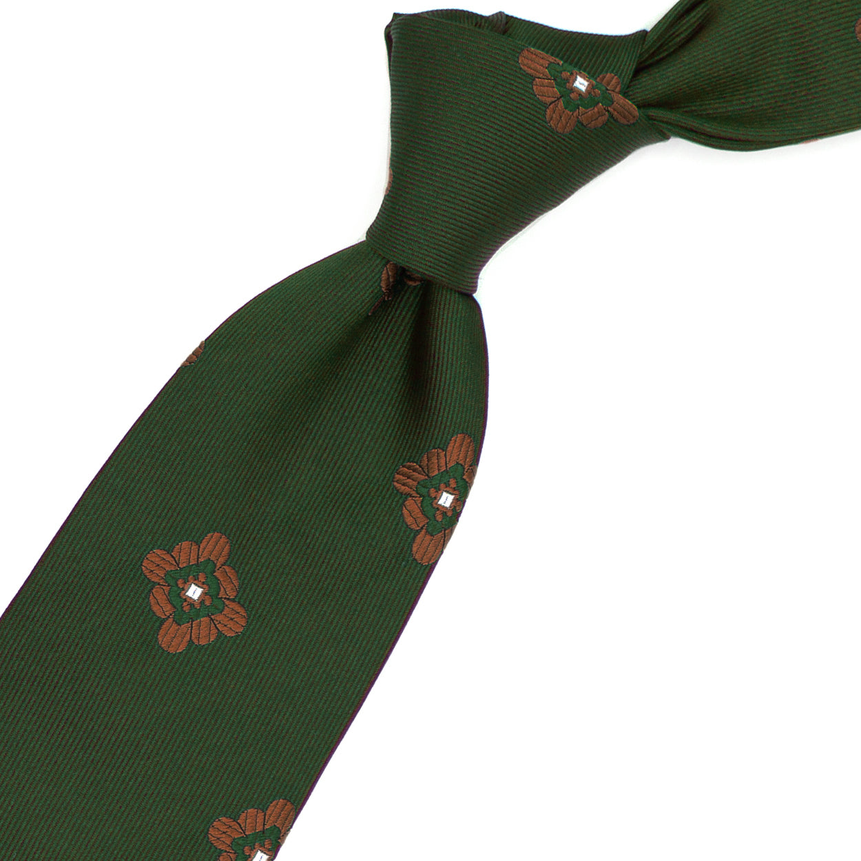 Green tie with brown flowers