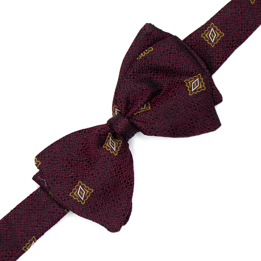 Bordeaux papillon with mustard and grey geometric pattern