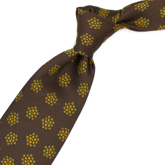 Brown tie with mustard flowers