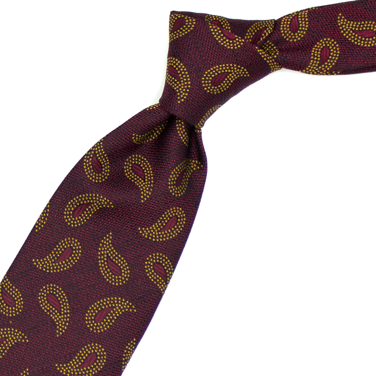 Bordeaux tie with yellow paisleys