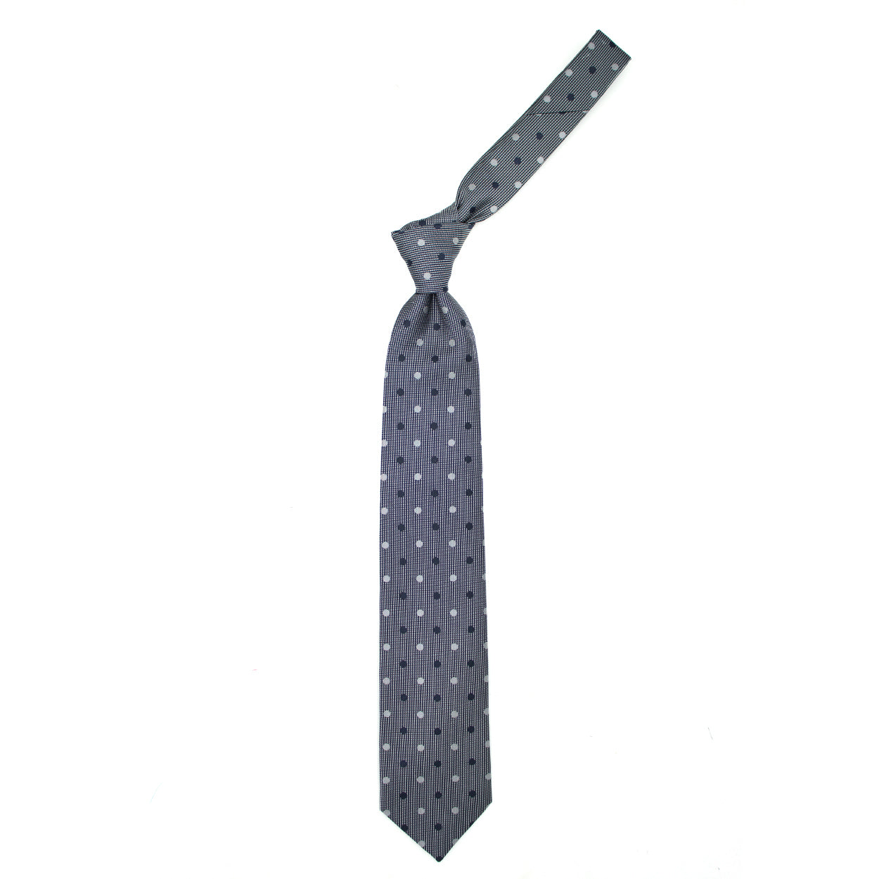 Blue and grey polka dot textured tie
