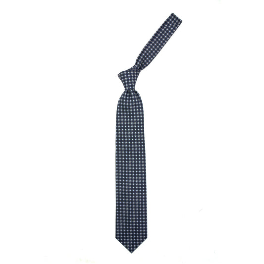 Blue tie with grey circles and blue dots