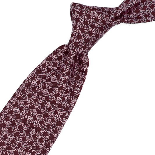 Bordeaux tie with white leaves