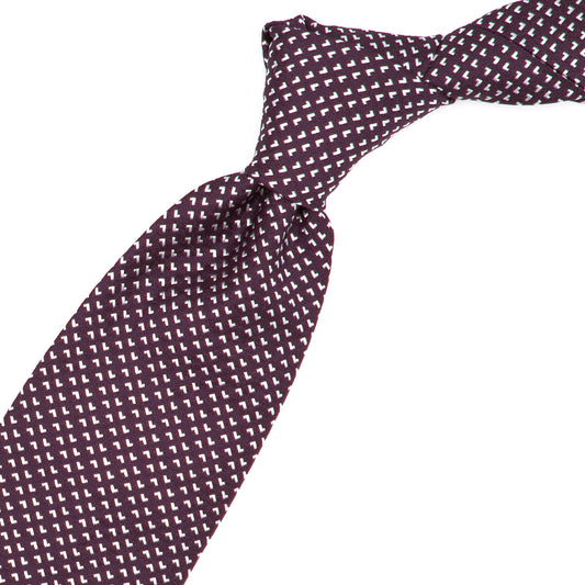 Bordeaux tie with white geometric pattern