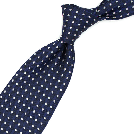 Blue and grey geometric pattern tie