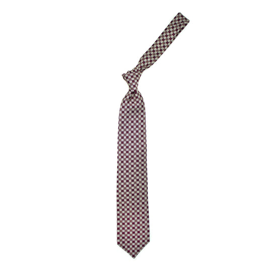Tie with beige and burgundy geometric pattern