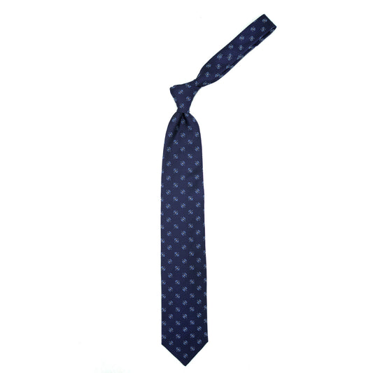 Blue tie with blue flowers and white dots