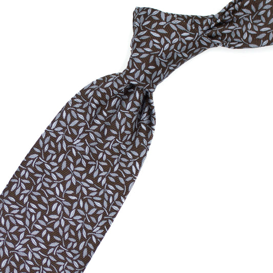 Brown tie with grey leaves