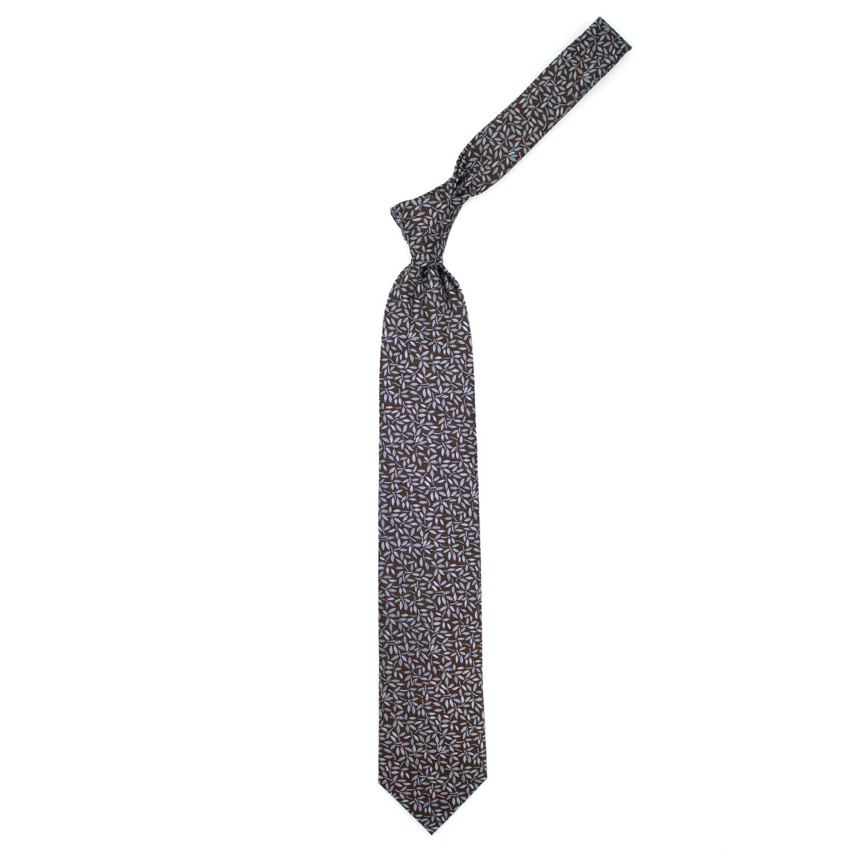 Brown tie with grey leaves