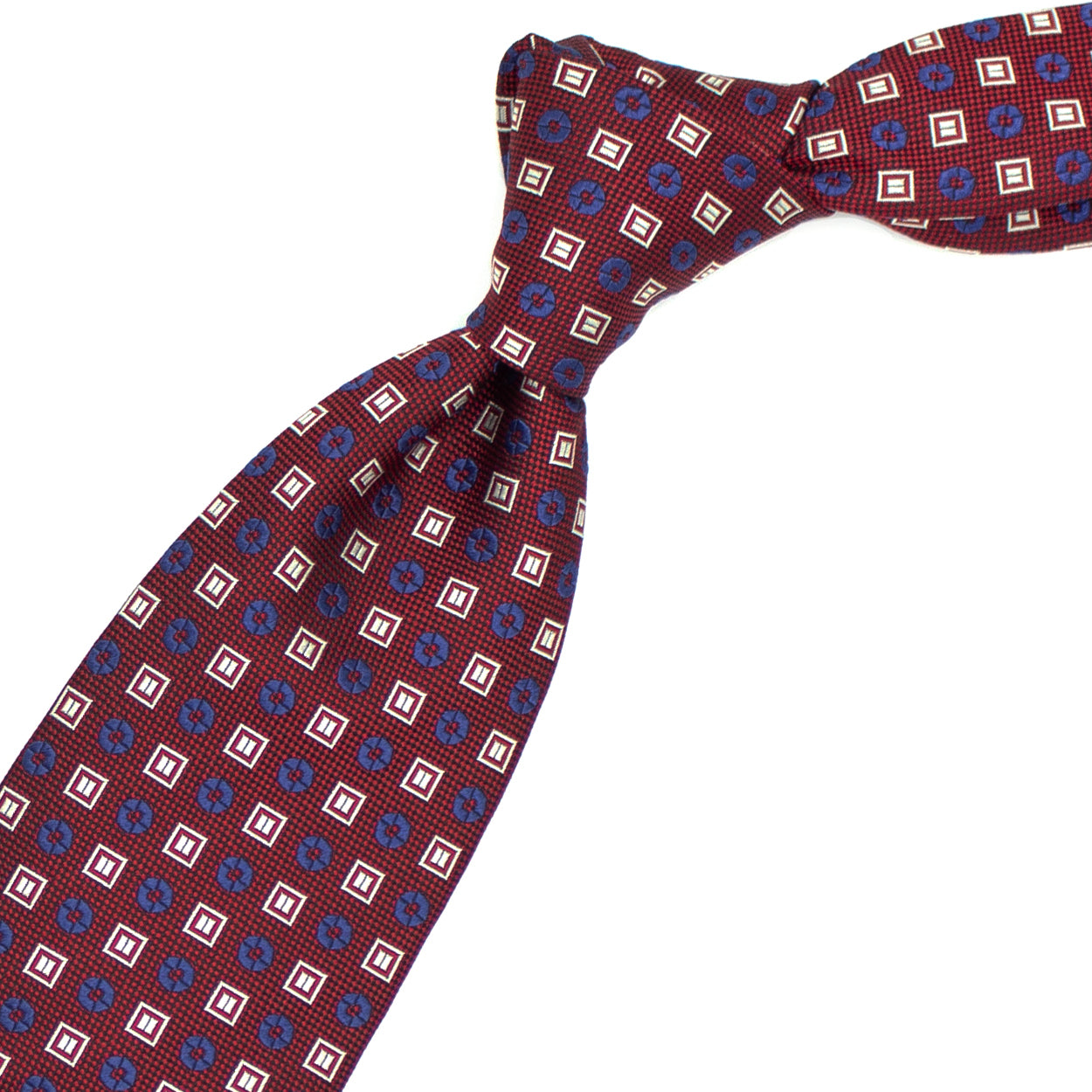 Bordeaux tie with blue flowers and white squares