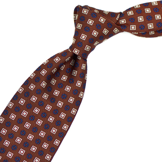 Rusty tie with blue flowers and white squares