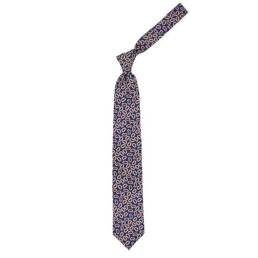 Blue tie with red and cream paisleys