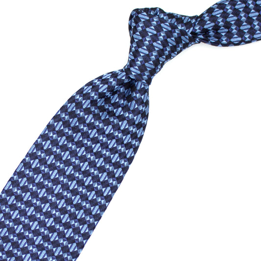Blue tie with light blue geometric pattern