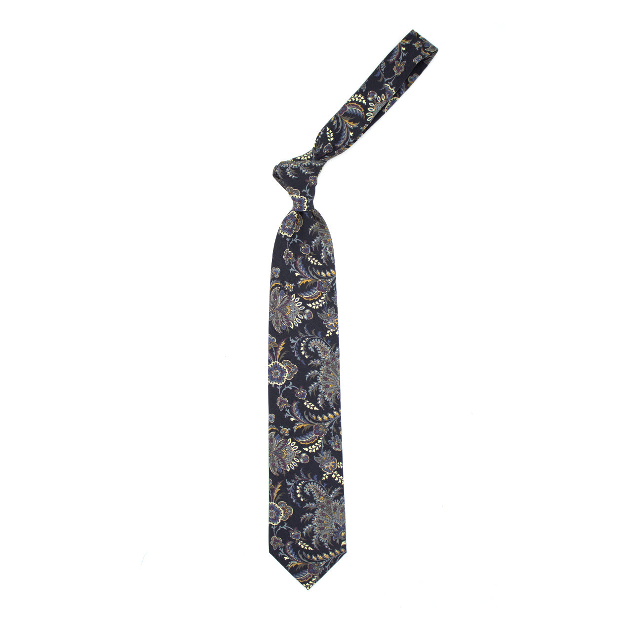 Blue tie with floral pattern