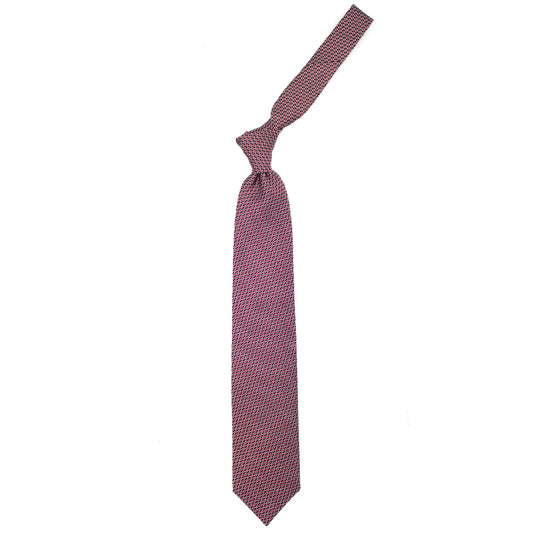 Tie with red, white and black geometric pattern