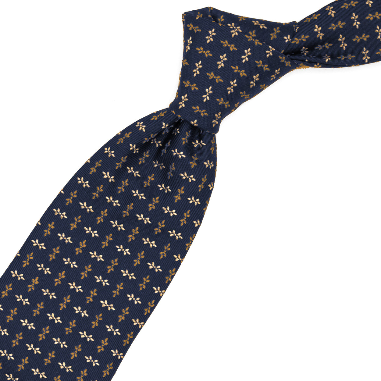 Blue tie with white and brown flowers
