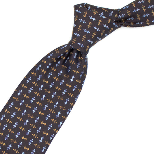 Brown tie with light-blue and light-brown flowers