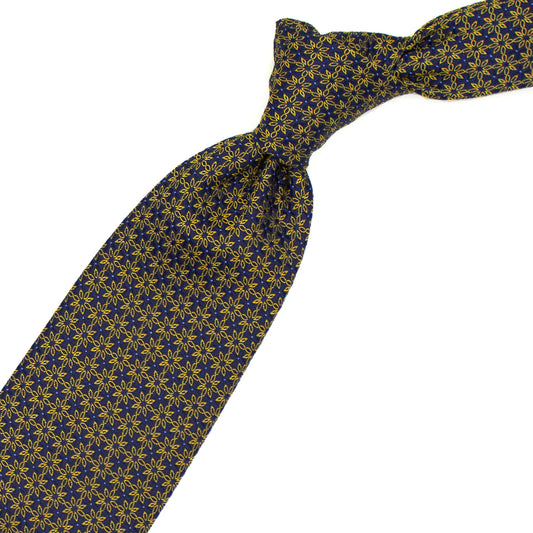 Blue tie with yellow flowers and blue dots