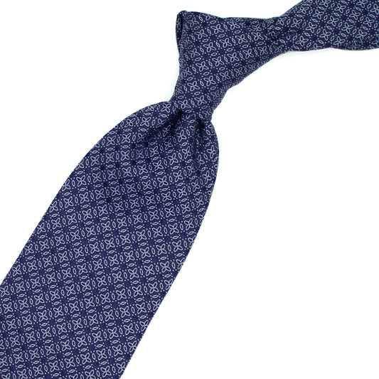 Blue tie with grey flowers and blue dots