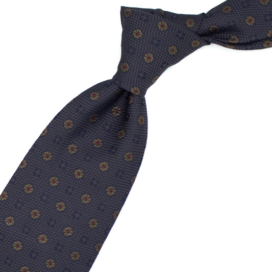 Grey tie with brown and tone-on-tone flowers