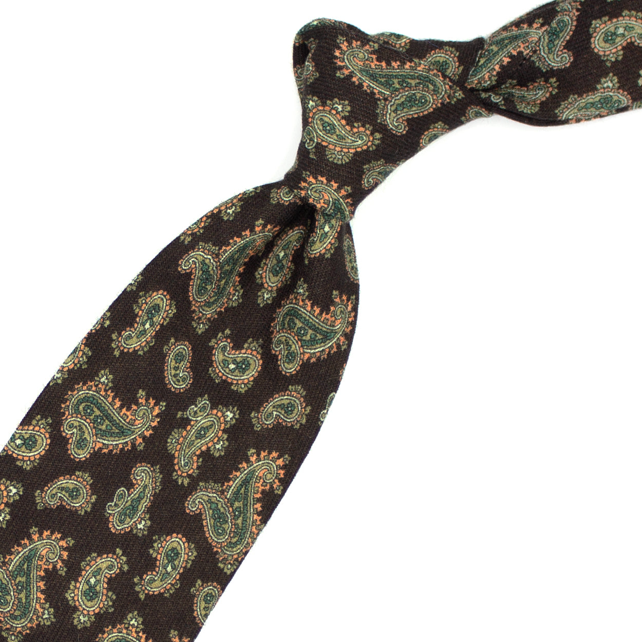 Brown tie with green paisleys