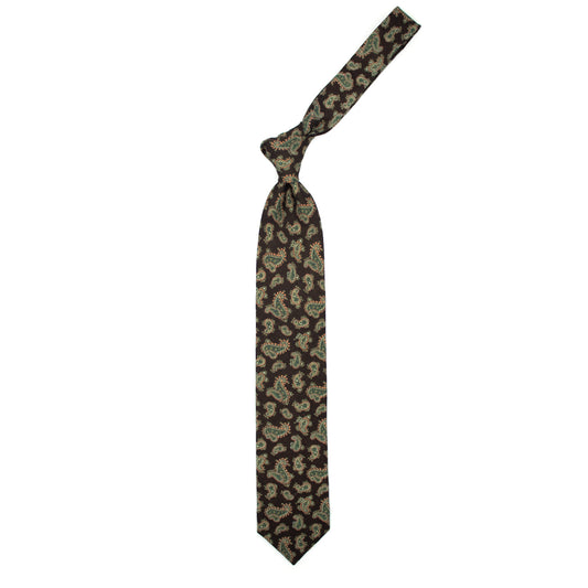 Brown tie with green paisleys