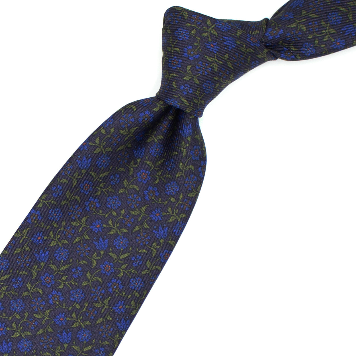 Blue tie with blue and green flowers