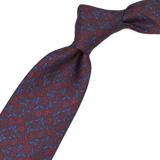 Bordeaux tie with red and blue flowers