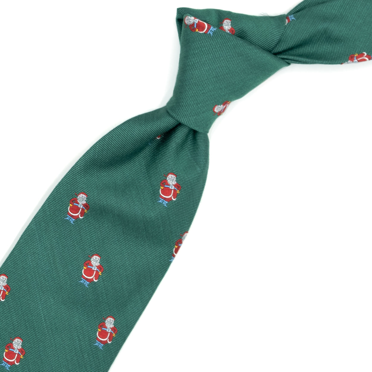 Green tie with Santa Claus pattern