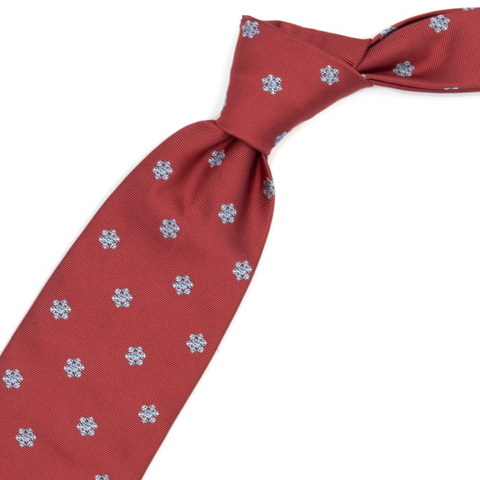 Red tie with white snowflakes
