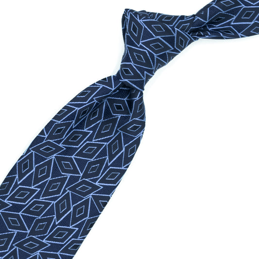 Blue tie with blue and blue diamonds