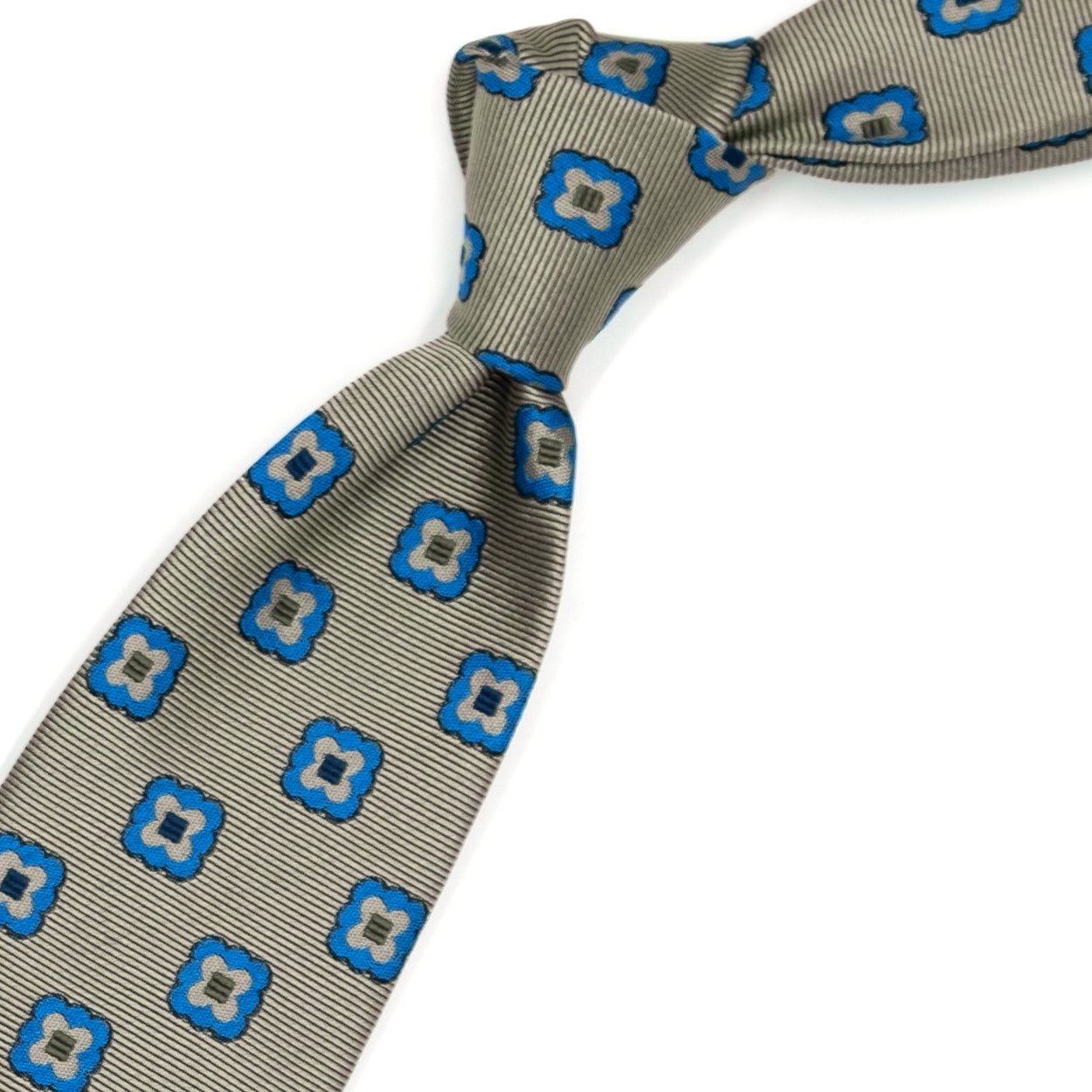 Beige tie with blue flowers and brown squares