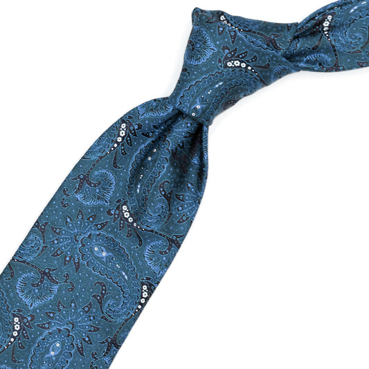 Blue tie with blue paisleys