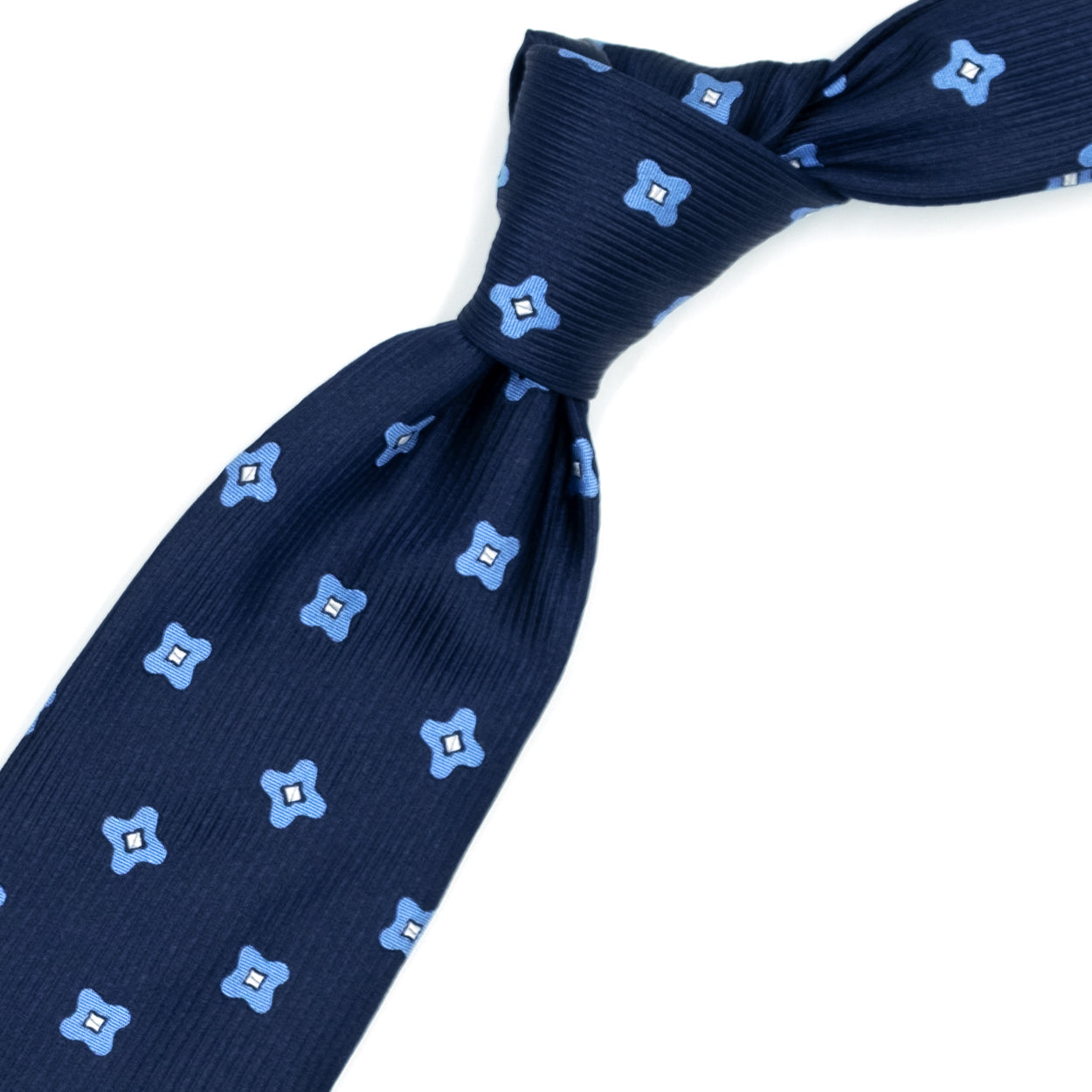 Blue tie with blue flowers and white squares