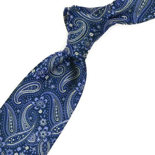 Blue tie with paisley and blue flowers