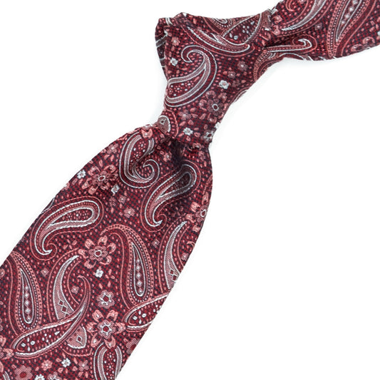 Red tie with paisley and red flowers and lapis