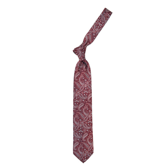 Red tie with paisley and red flowers and lapis