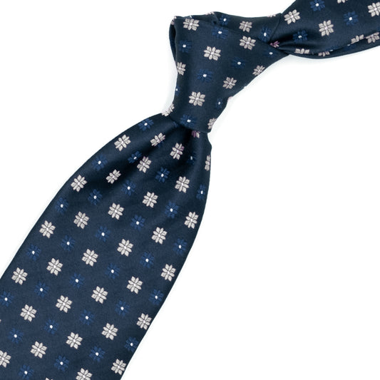 Blue tie with grey and tone-on-tone flowers