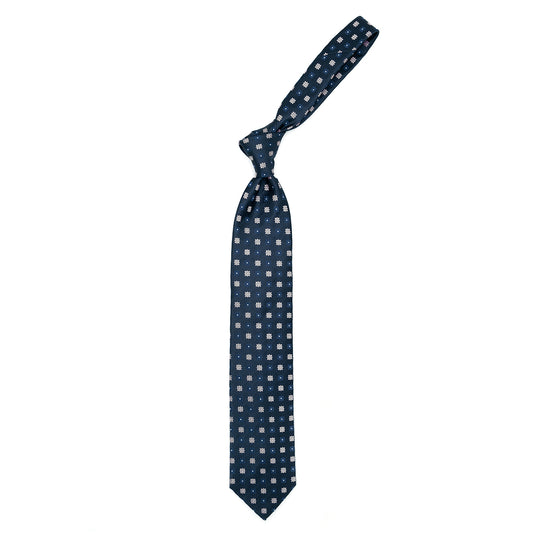 Blue tie with grey and tone-on-tone flowers