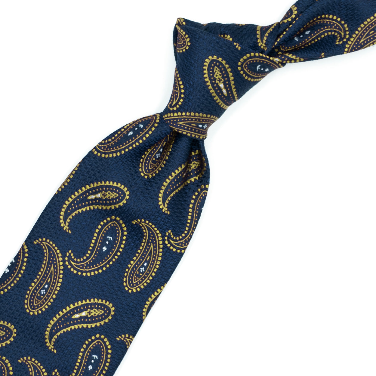 Blue tie with yellow paisleys