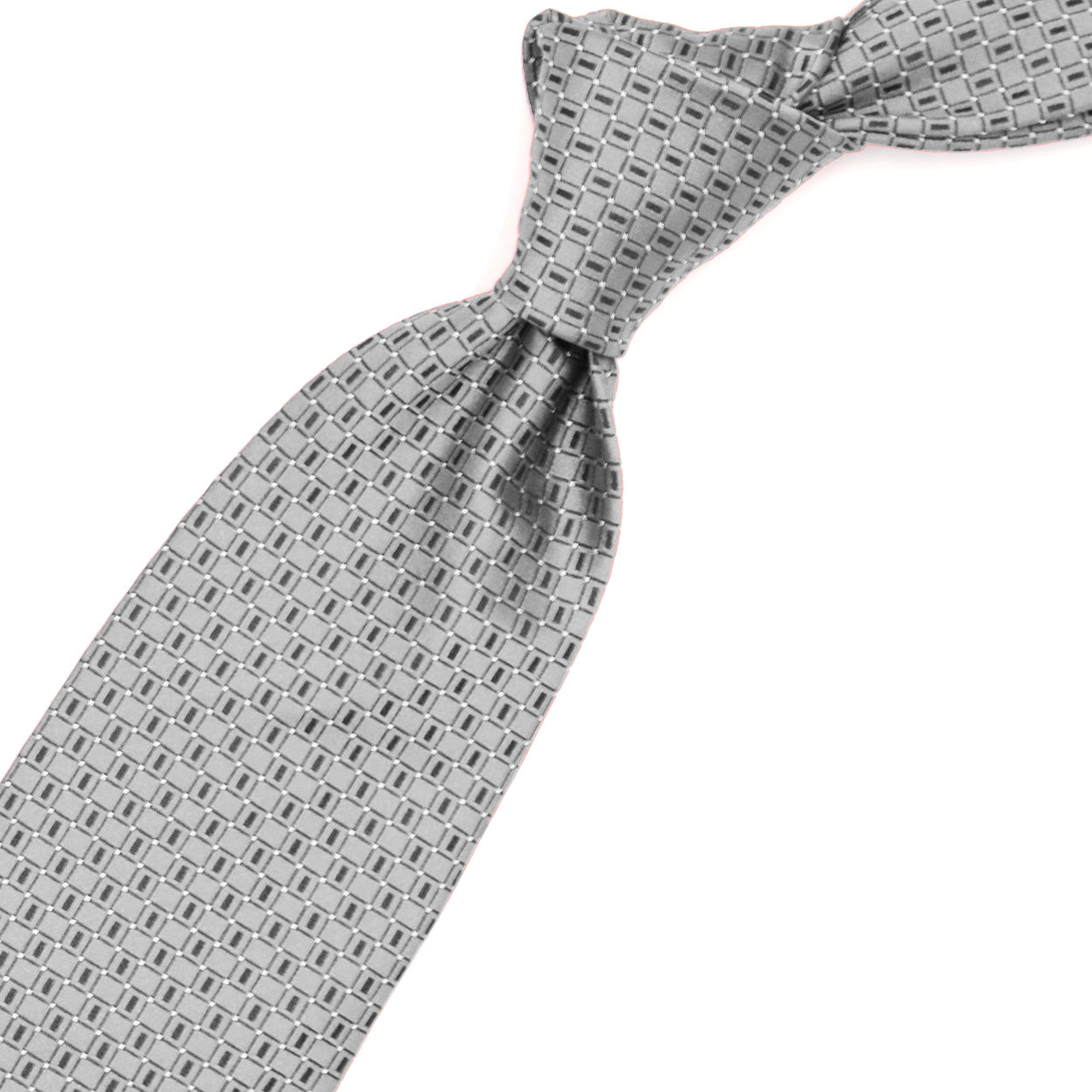 Grey tie with blue pattern and white dots