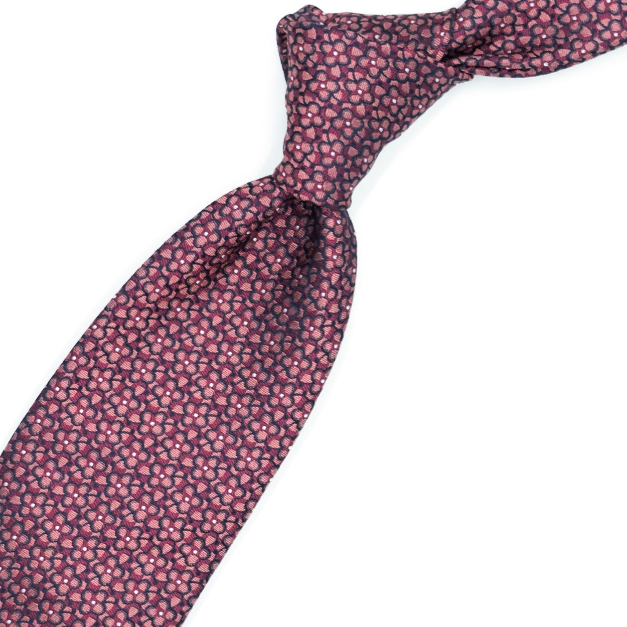 Pink tie with tone-on-tone flowers and white dots