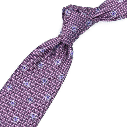 Pink tie with greys and blues