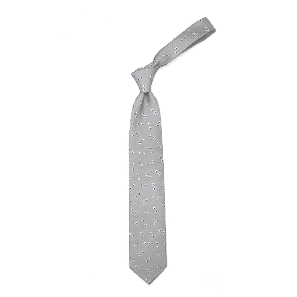 Grey tie with white and blue flowers