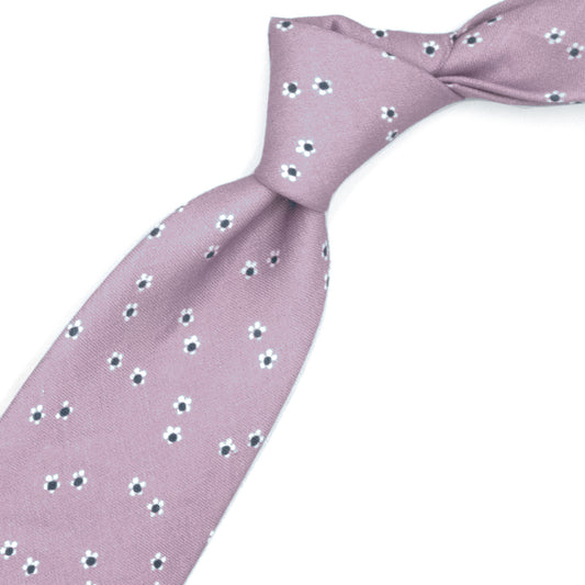 Pink tie with white and blue flowers